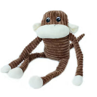 Zippy Paws Spencer the Crinkle Monkey plush dog toy in brown corduroy, on white