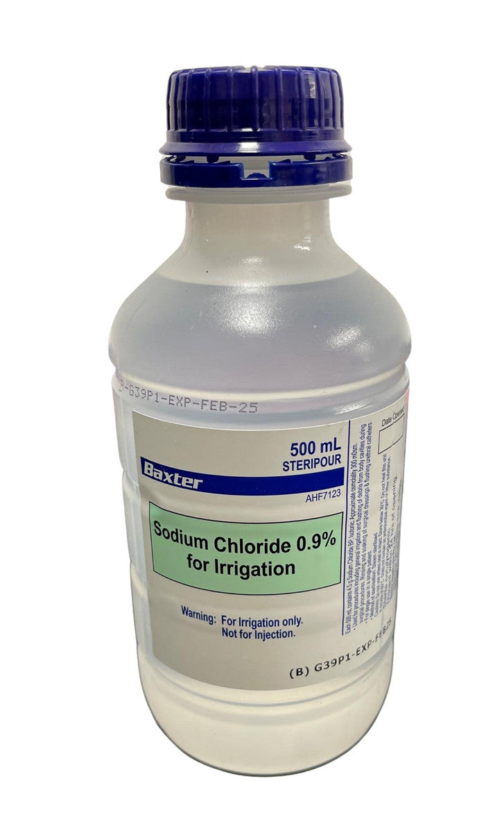 Baxter sodium chloride 0.9% for irrigation 500mL Steripour bottle AHF7123