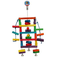 Cheeky Bird Square Block Ladder, a square timber frame with coloured slats, blocks and two bells