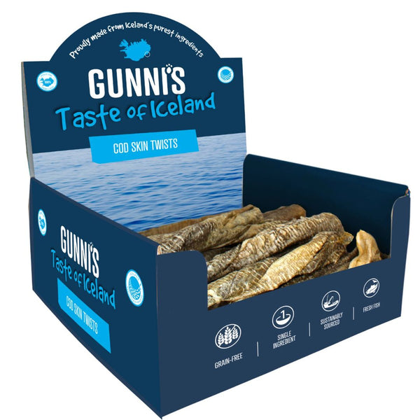 Gunni's Taste of Iceland Dog Treats Cod Skin Twists - 18-22cm 1 Pack x 50 | PeekAPaw Pet Supplies