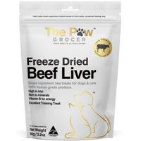The Paw Grocer Black Label Beef Liver treats, 90g pack front