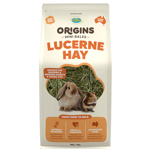 Vetafarm Origins Mini Bale Lucerne Hay - 1kg | PeekAPaw Pet Supplies