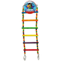 Cheeky Bird 6 Step Ladder with Beads, coloured timber rungs on beaded rope with clips at each end