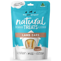 The Pet Project Natural Treats Lamb Ears, 4 pack teal resealable pouch, front of pack