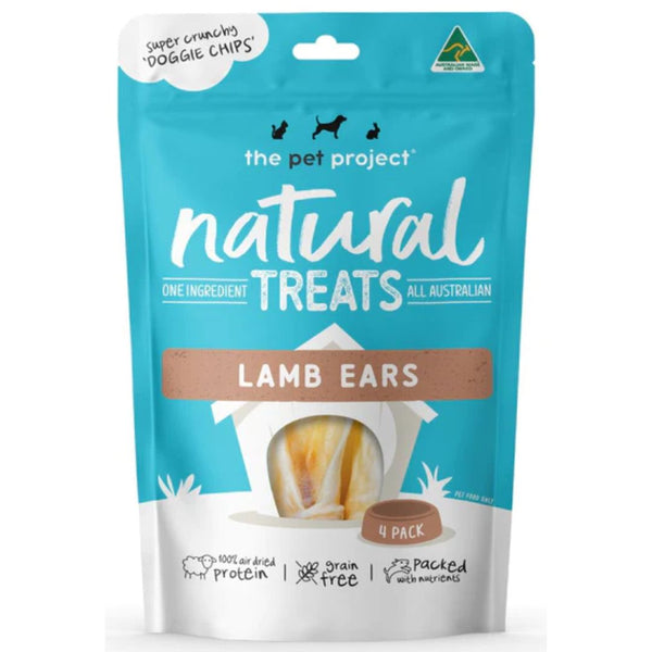 The Pet Project Natural Dog Treats Lamb Ears 4 Pack | PeekAPaw Pet Supplies