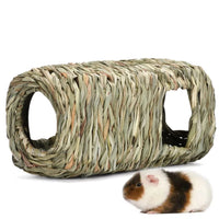 Rosewood woven grass Stack n Hide den with round openings and a guinea pig beside it