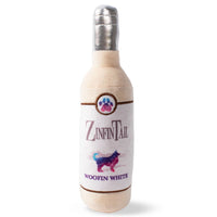 Fringe Studio Zinfintail plush dog toy, cream wine bottle with a Woofin White label.