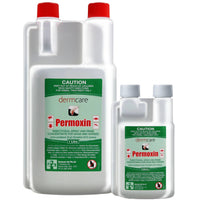 Dermcare Permoxin concentrate shown in both bottle sizes side by side