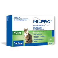 Milpro worming tablets box for cats, front of packaging