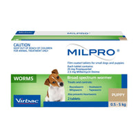 Packaging box, Milpro worming tablets for puppies and dogs 0.5-5kg