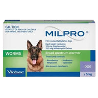 Milpro worming tablets box for dogs, front of packaging