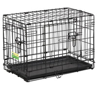 MidWest Contour double door dog crate in black wire, closed with the floor tray in place