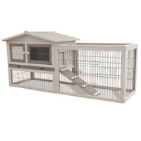 M-Pets PARIS wooden rabbit hutch in grey with a pitched roof and a wire run attached alongside