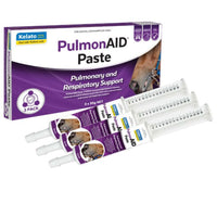 Kelato PulmonAID Paste three pack retail box with its three dosing syringes beside it