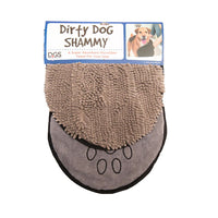 Dirty Dog Shammy towel in grey, shown in its retail packaging