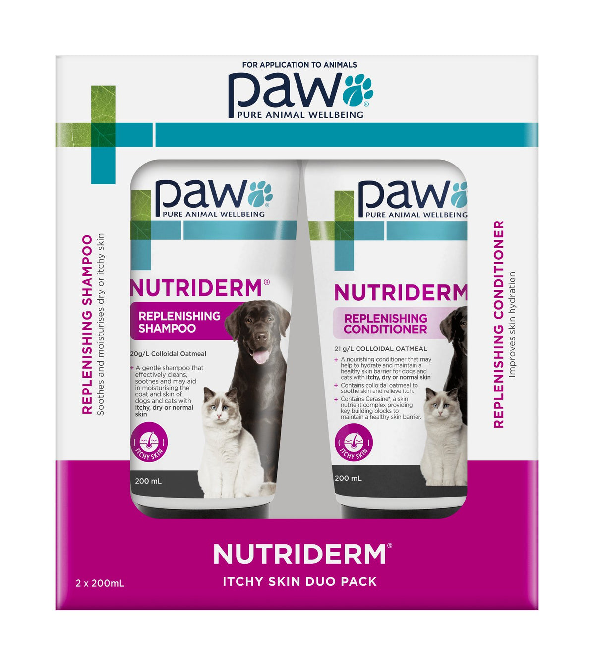 PAW by Blackmores NutriDerm Duo Pack, 200ml shampoo and conditioner – front of carton