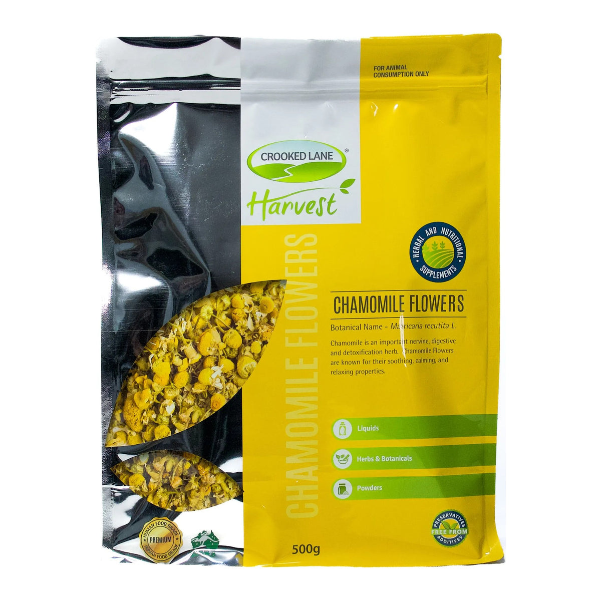Crooked Lane Harvest Chamomile Flowers 500g – front of pack