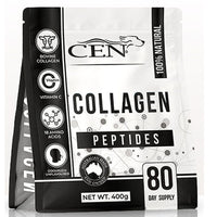 Black 400g bag of Cen Collagen Peptides for dogs, marked as an 80 day supply
