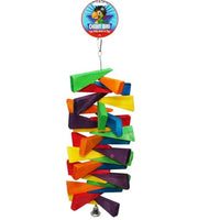 Cheeky Bird Triangle Spiral bird toy, triangular coloured timber pieces on a spiral
