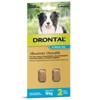 Drontal Allwormer chewable card for medium dogs up to 10 kg, two chews