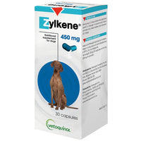 Zylkene calming supplement carton for large dogs, 30 capsules, with a border collie