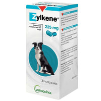 Zylkene calming supplement carton for medium dogs, 30 capsules, with a border collie