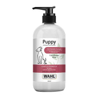 Wahl Puppy gentle formula shampoo with cornflower and aloe in a 300ml pump bottle