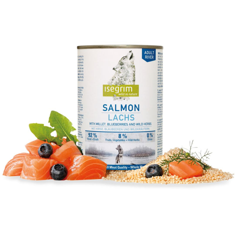Isegrim Canned Dog Food Adult River Salmon with Millet, Blueberries & Wild Herbs - 400g x 6 | PeekAPaw Pet Supplies