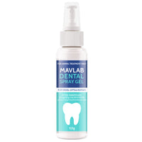 Pump bottle of Mavlab Dental Spray Gel for dogs, cats and horses, with a tooth graphic