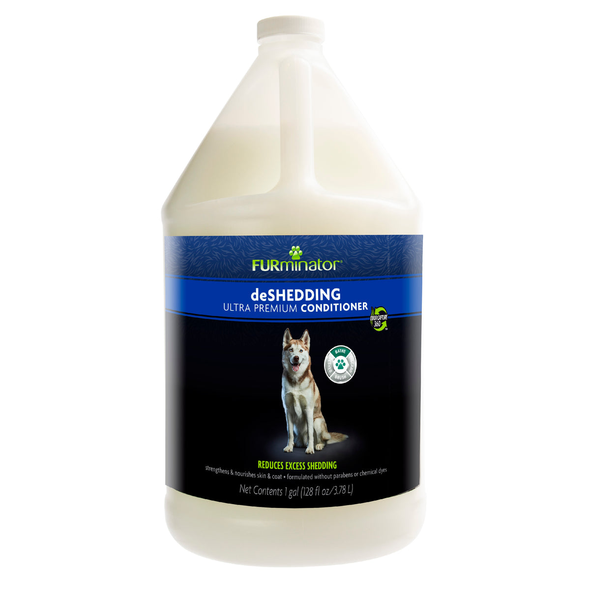 FURminator deShedding Ultra Premium Conditioner for Dogs, 3.78L pump bottle – front