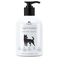 Black Horse Naturals Dusty's Gold omega oil supplement for dogs, white pump bottle front