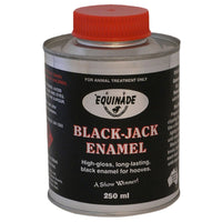 Equinade Black-Jack Enamel high gloss black hoof enamel in a 250ml tin with a red cap