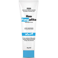 ilium Fungafite antifungal cream by TROY, 50 g tube with dog, cat and horse icons on a poison-marked label.