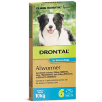 Drontal Allwormer carton for medium dogs up to 10 kg, six tablets