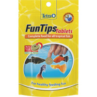 Tetra FunTips Tablets, front of the 30g pouch showing a tablet stuck to the tank glass