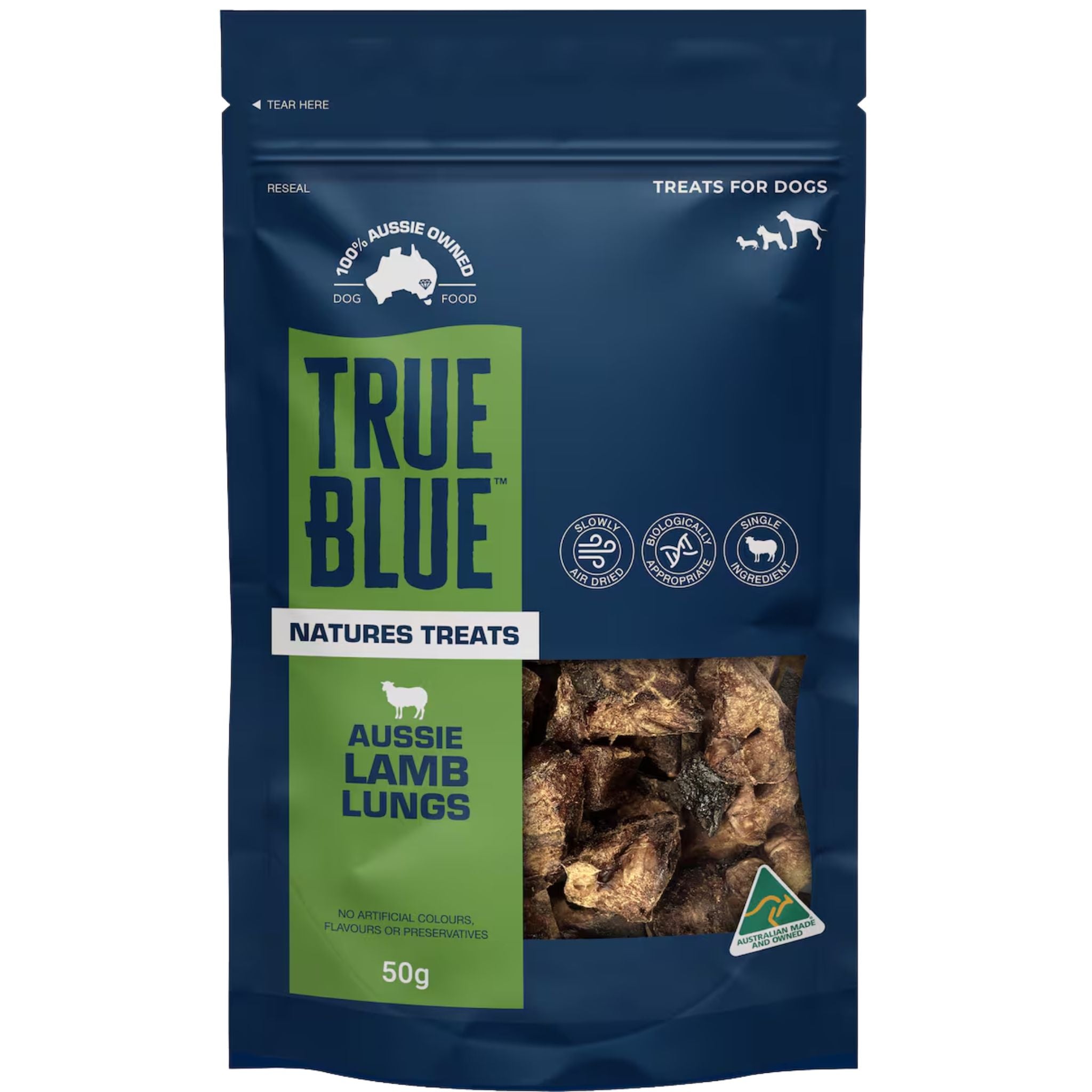 True Blue Air Dried Dog Treats Aussie Lamb Lungs