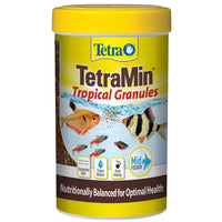 Tetra TetraMin Tropical Granules aquarium fish food, front of the tub