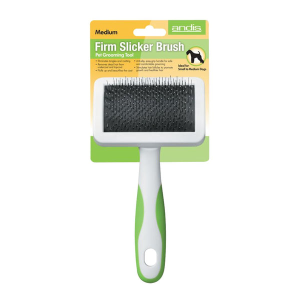 Andis Pet Grooming Firm Slicker Brush White Lime Green - Medium  | PeekAPaw Pet Supplies