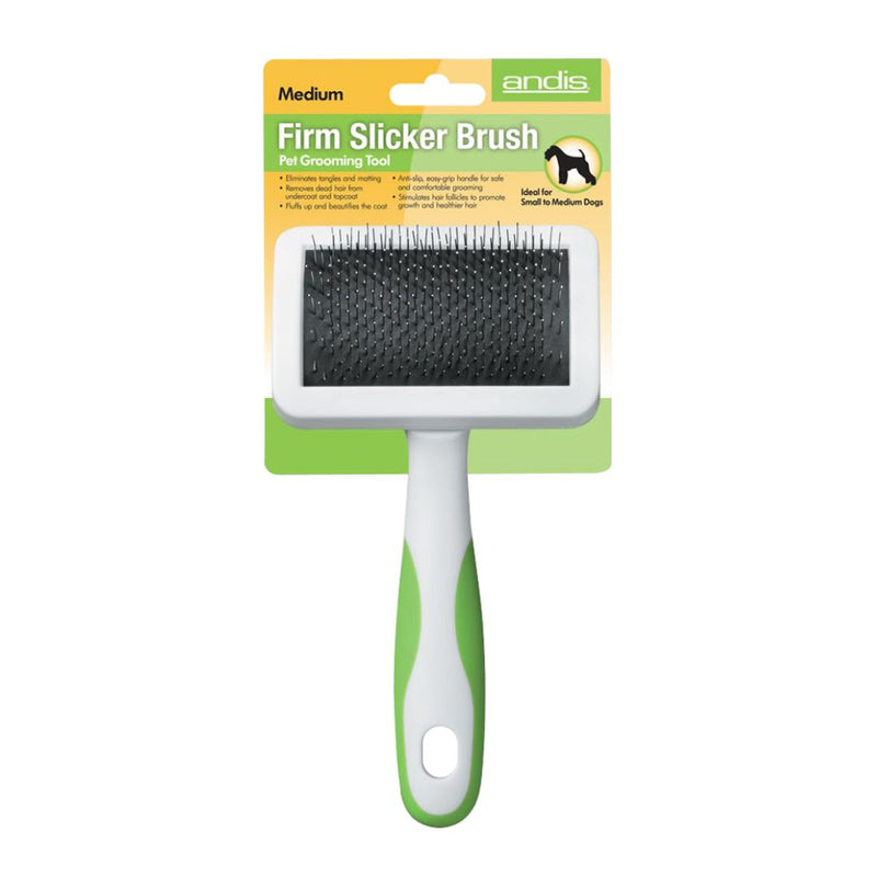 Andis Pet Grooming Firm Slicker Brush White Lime Green - Medium  | PeekAPaw Pet Supplies