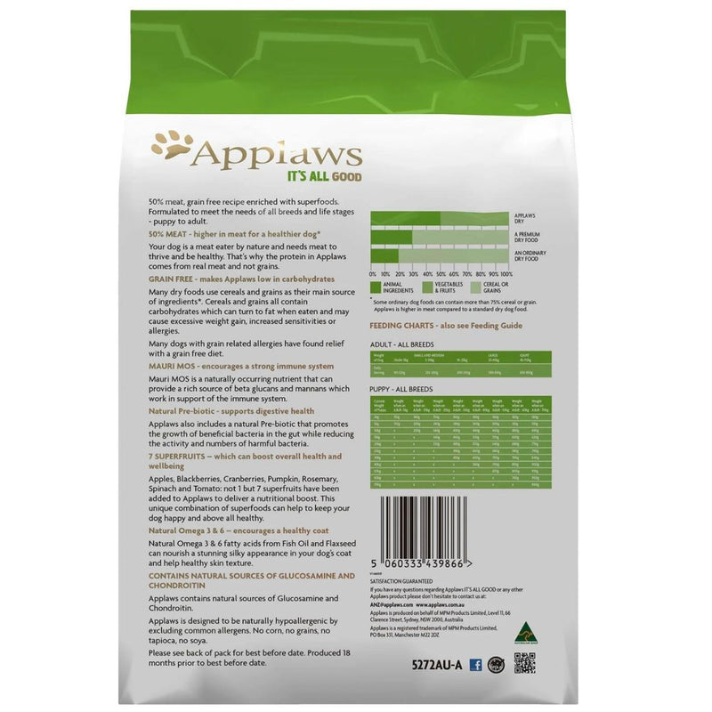 Applaws Natural Grain Free Dry Dog Food Duck - Back | PeekAPaw Pet Supplies