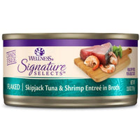 Wellness CORE Signature Selects Flaked Skipjack Tuna & Shrimp cat food can, front label