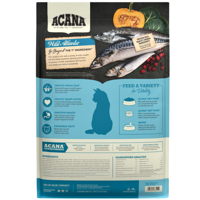 ACANA Dry Cat Food Wild Atlantic - Mackerel, Herring & Hake -Back | PeekAPaw Pet Supplies