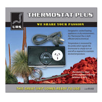 URS Thermostat Plus packaging graphic, thermostat unit with stainless probe and lead