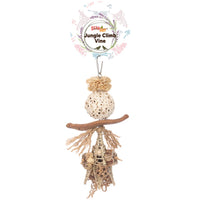 Beak Joy Jungle Climb Vine, a hanging loofah ball, bark piece and woven vine sections