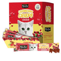 Kit Cat Cranberry Crisps Chicken cat treats, retail display carton with individual stick packs fanned out