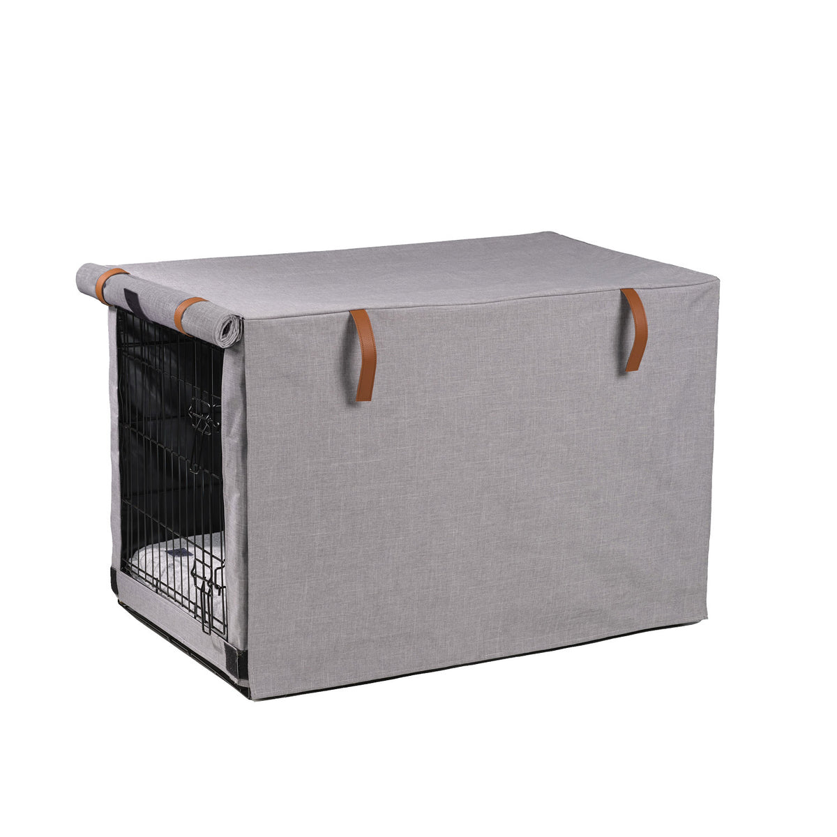 Front panel rolled up on the Superior Pet Goods Urban Crate Cover