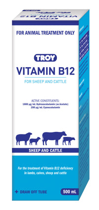 TROY Vitamin B12 Injection for Sheep and Cattle 500ml – front of carton