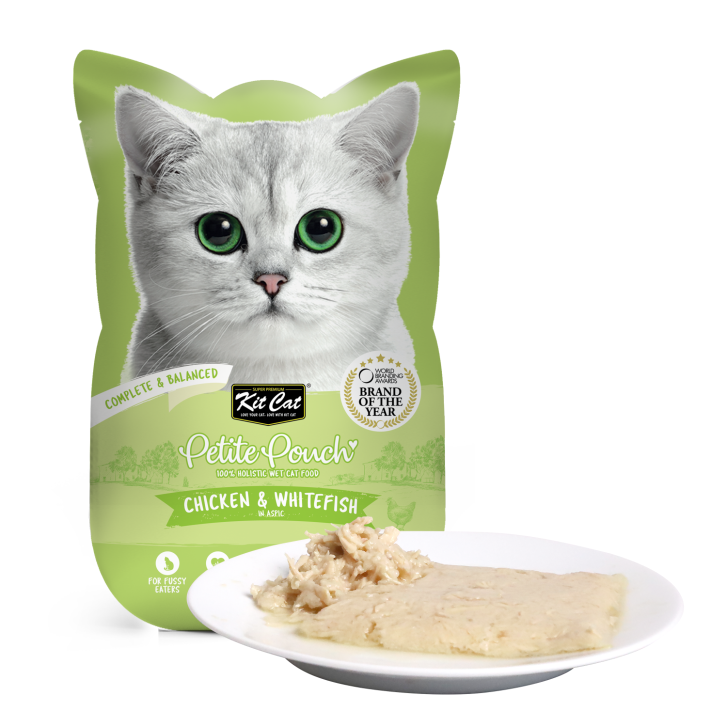 Kit Cat Petite Pouch Chicken & Whitefish in aspic 70g pouch