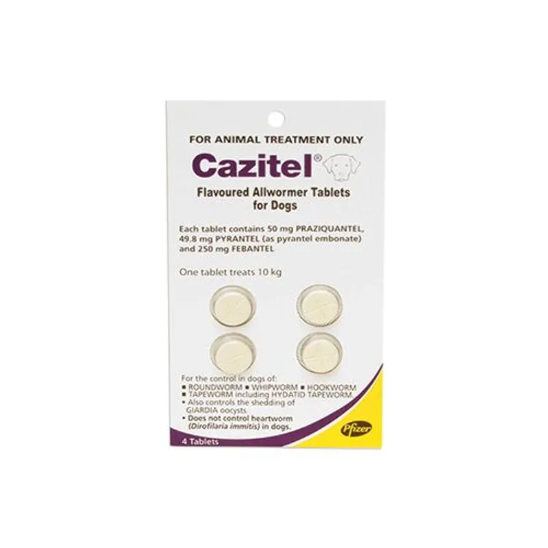 Cazitel Plus Allwormer Tablets for Dogs up to 10kg, 4 tablet blister pack carton
