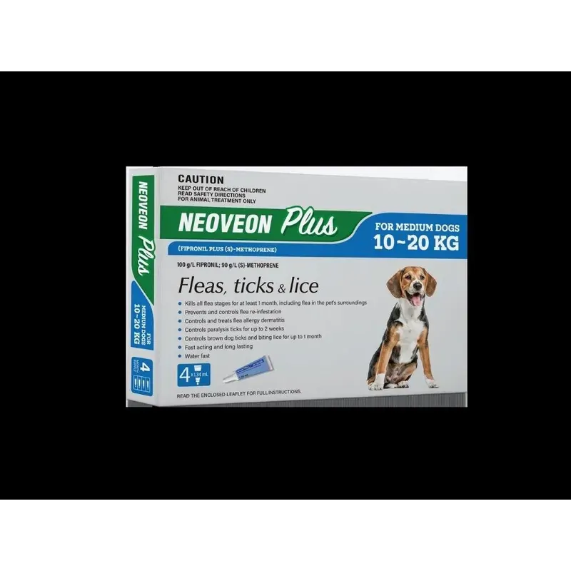 Neoveon Plus Spot-On for Medium Dogs 10-20kg, 4 pack carton